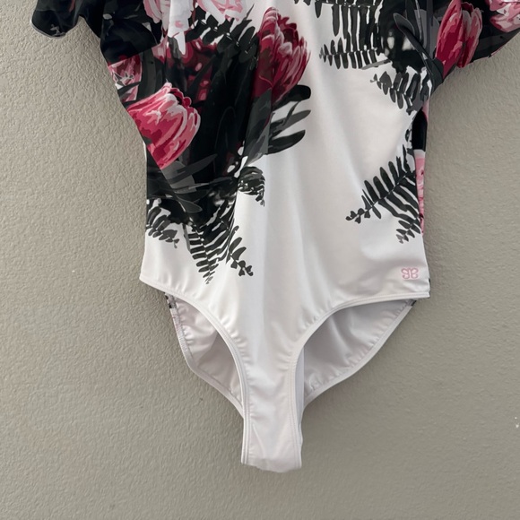 Albion Desert Rose Cape One Piece Swimsuit Bathingsuit Feminine Romantic Floral - Picture 8 of 14